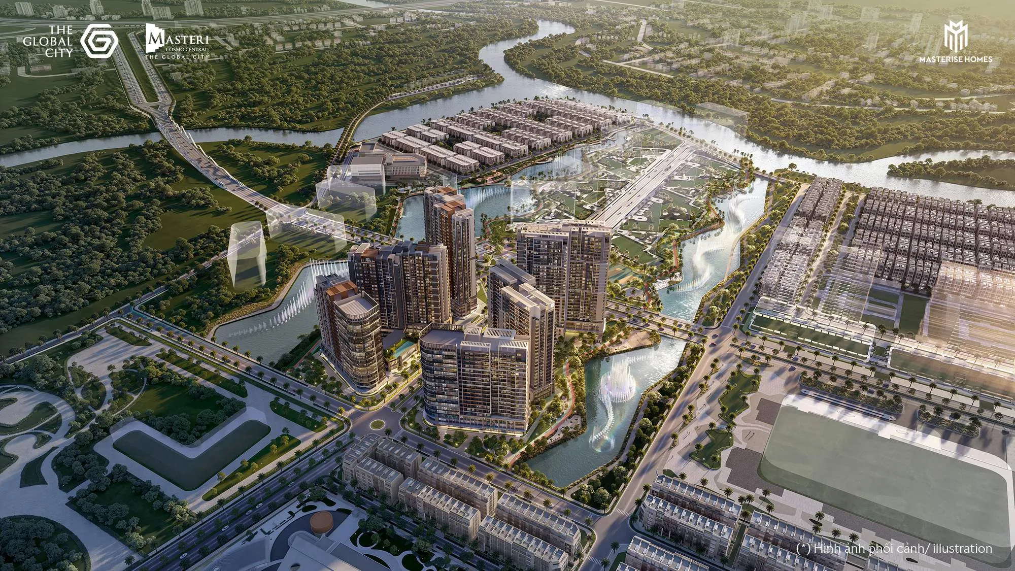 Phối cảnh trên cao Masteri Cosmo Central trong khu đô thị The Global City