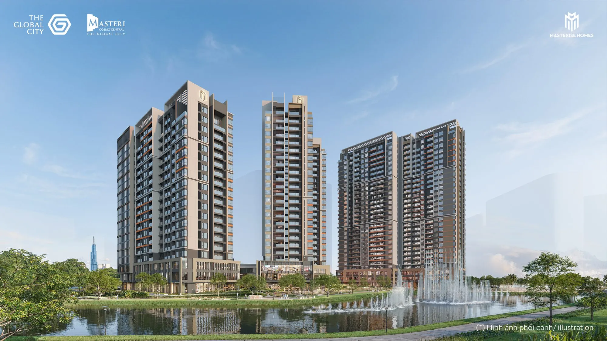 Các tòa Masteri Cosmo Central nhìn từ kênh nhạc nước