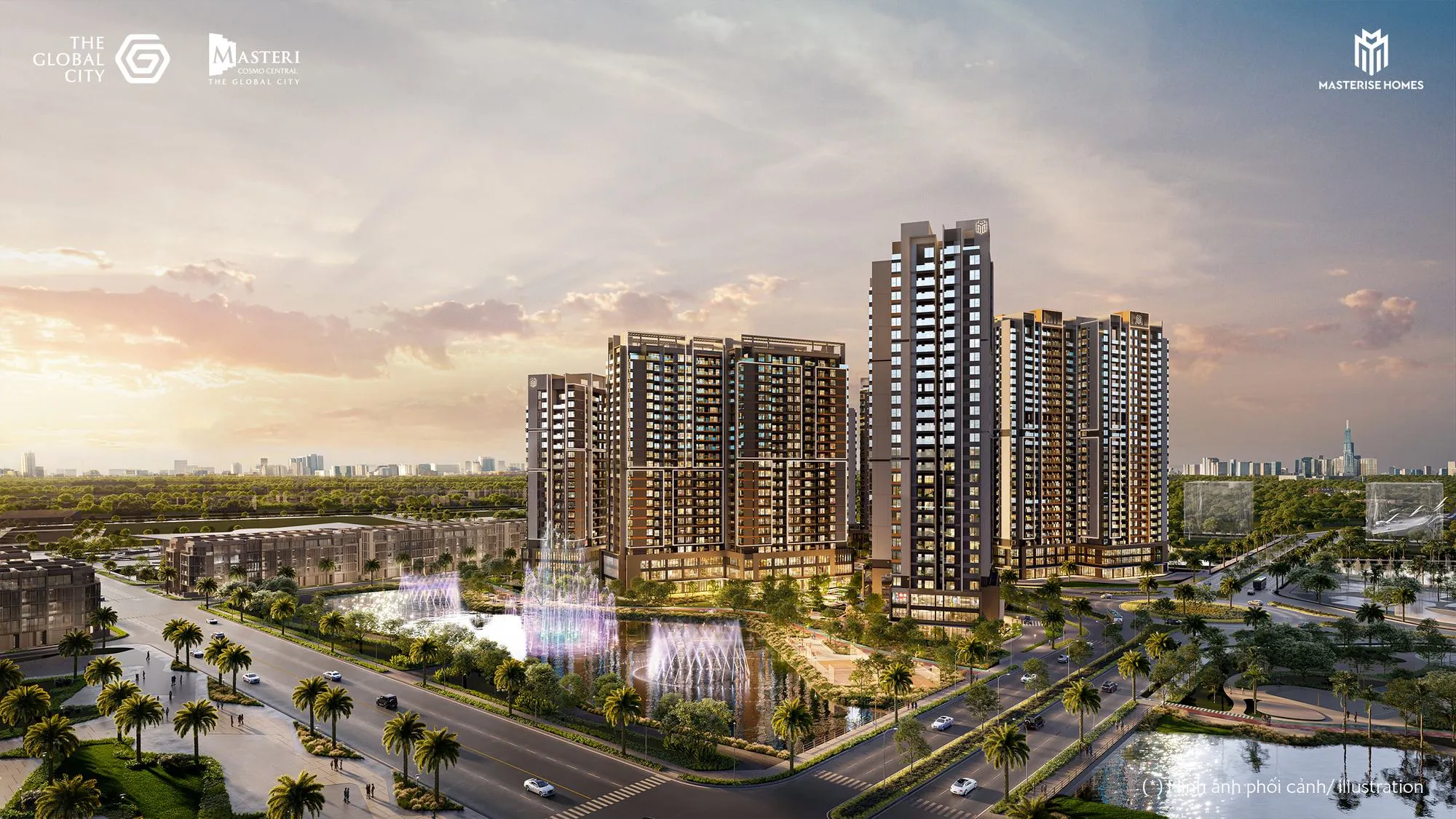 Kênh đào nhạc nước The Global City trước các tòa Masteri Cosmo Central