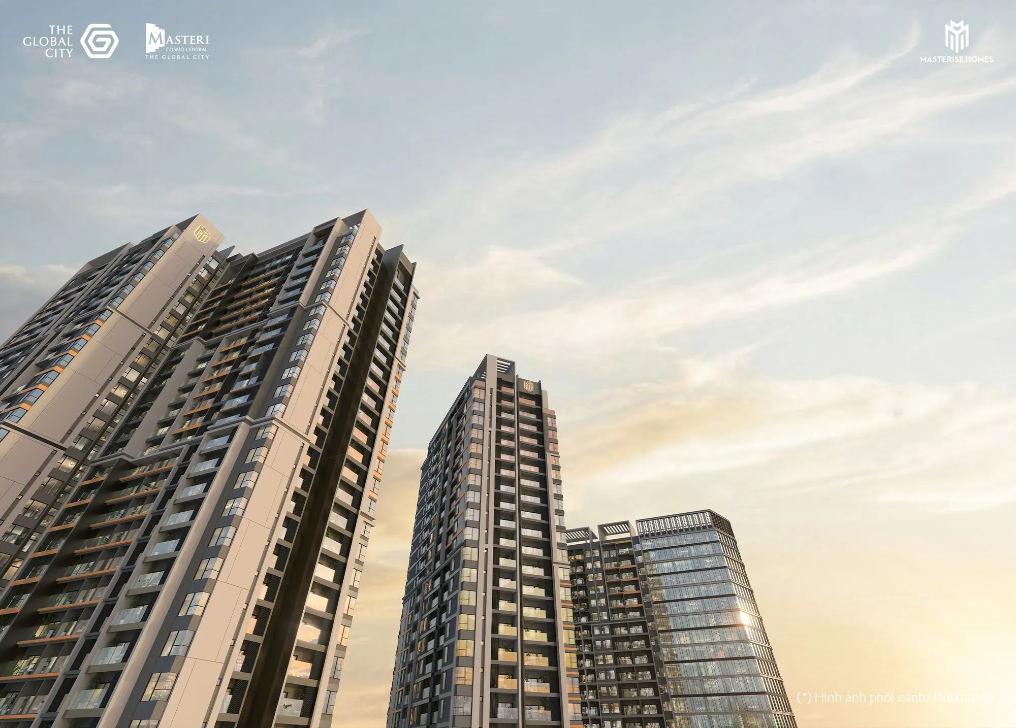 Các tòa Masteri Cosmo Central nhìn từ chân tháp lên bầu trời