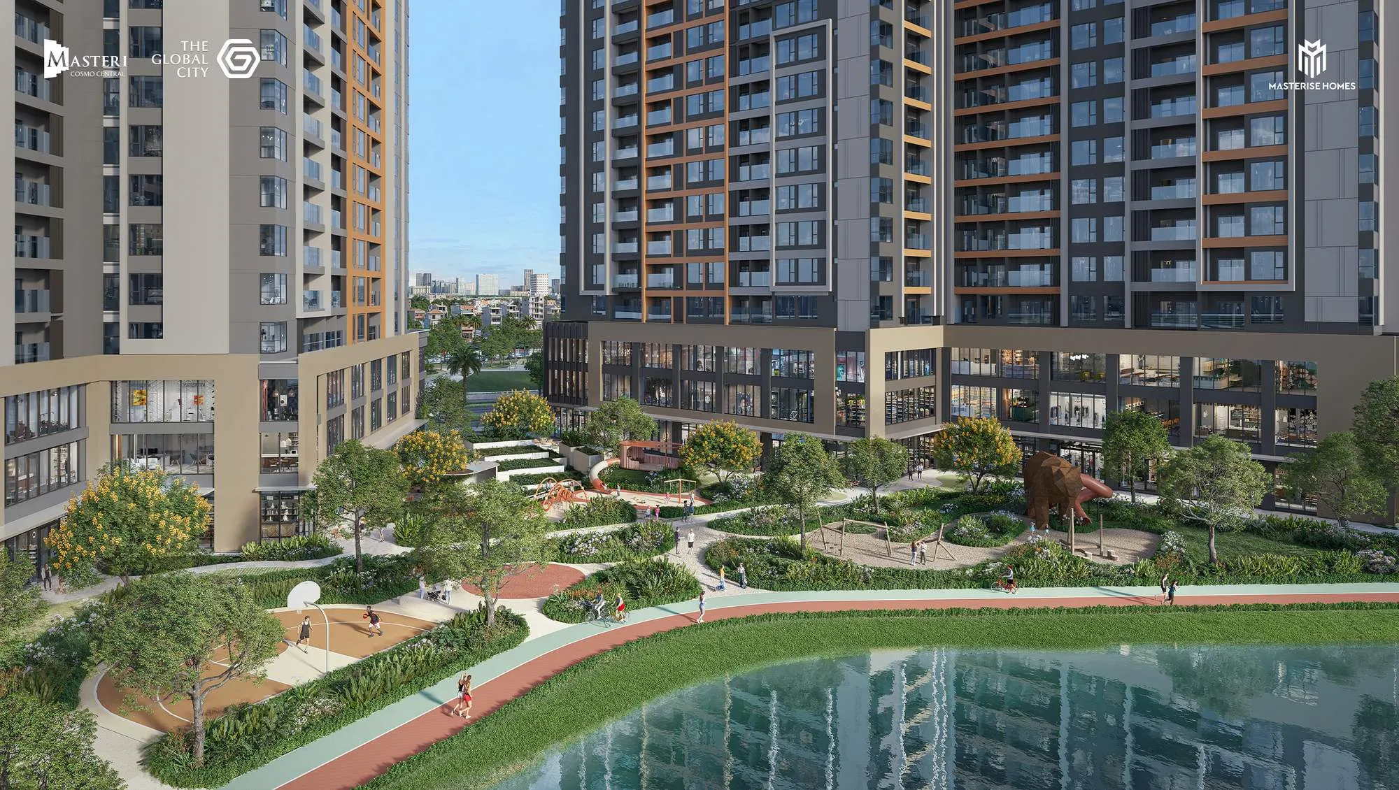Vườn cảnh quan và đường dạo bộ tại Masteri Cosmo Central